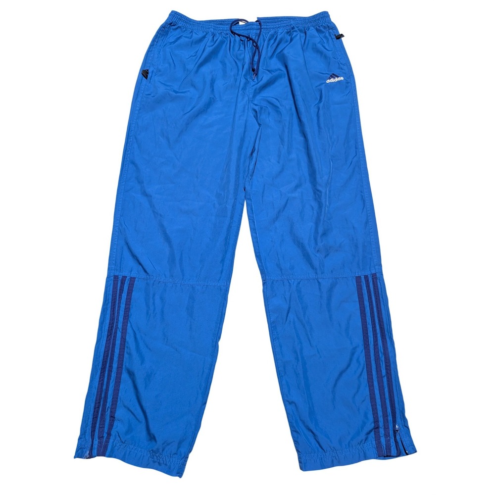 Adidas Track Pants Mens Large Blue Vintage Windbreaker 3-Stripe Zip 80's Retro